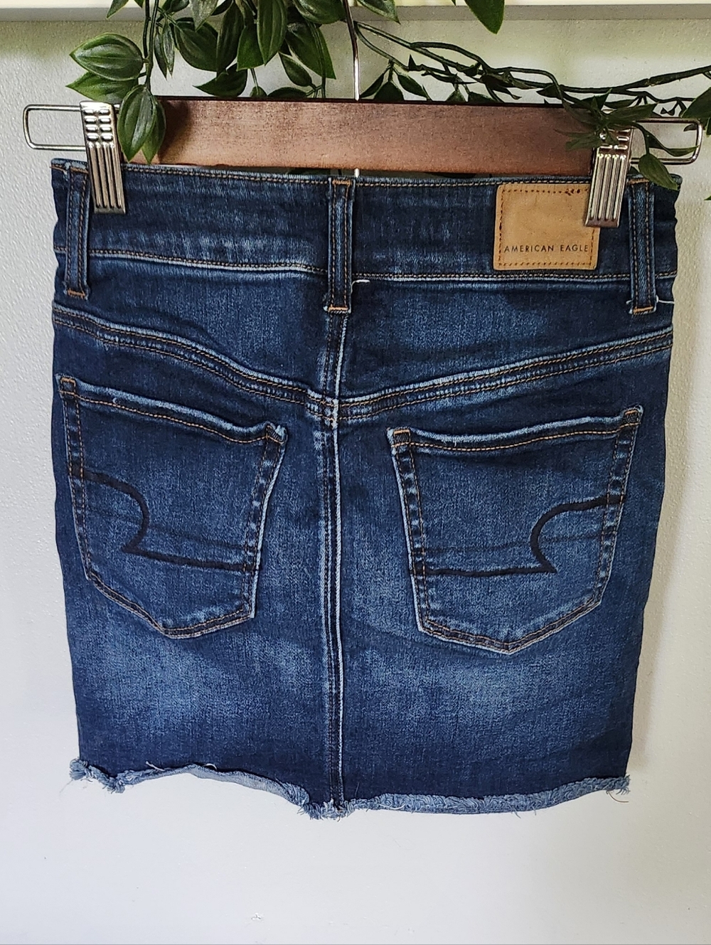 American Eagle Outfitters Dark Wash Raw Hem Denim Mini Skirt